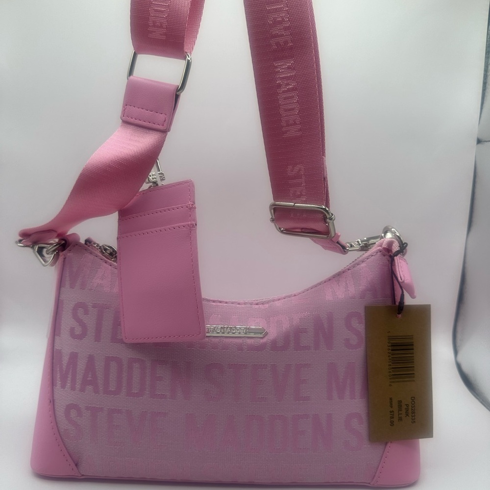NWT pink canvas Steve Madden crossbody bag with card holder
